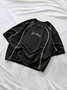 AXEPEAK Men's Casual Letter Graphic Round Neck Short Sleeve T-Shirt, Summer - Black - View 6