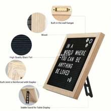 1pc Felted Wooden Letter Board Combines The Textures Of A Natural Wood Frame With A Soft Felt Base, Making It Not Only A Practical Memo Board But Also A HighlightWorthy Home Decor. Suitable For Various Settings Such As Children'S Rooms, Studies, And Living Rooms, It Easily Complements American, Vintage, And Minimalist Home Styles. - Black - View 4