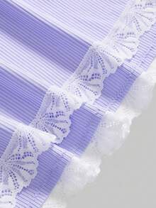 ROMWE Ribbed Lace Camisole & Shorts Casual Pajama Set - Mauve Purple - View 3