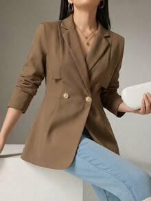 Heiryn Blazer elegante de mujer con cierre de botón de metal para ir al trabajo - Marrón - Ver 1