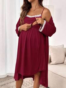 SHEIN 2pcs Maternity Lace Trim Jumpsuit & Jacket Set