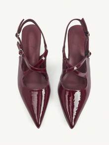 CUCCOO CHICEST Women's Pointed Toe Buckle Design Fashionable High Heels, Versatile For Daily Wear - Burgundy - View 9