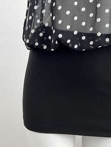 Elamini Black Polka Dot Print High Neck Halter Backless Mini Dress, Women's Spring/Summer , Vacation, Retro, Elegant, Commute, Office, Minimalist, Versatile - Black - View 5