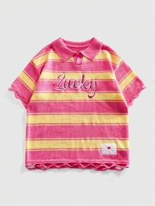 ROMWE MEN 男士条纹刺绣针织 Polo 衫，街头服饰 - 彩色 - 查看 1