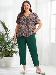 EMERY ROSE 大码女式纯色口袋锥形休闲/工作七分裤 - 墨綠色 - 查看 7