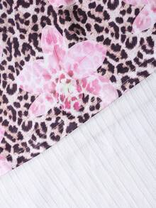 Sparklyn 两件套少女罗纹露肩荷叶边蝴蝶结装饰不对称下摆长袖修身可爱T恤和女士休闲假日印花长裙套装，粉色，适合派对、返校、优雅法式、公主风、婚礼、生日等场合。 - 珊瑚粉 - 查看 3