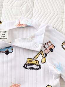 SHEIN 新生儿罗纹针织休闲长袖连体衣，圆领露肩设计，附赠可爱帽子 - 白色 - 查看 4