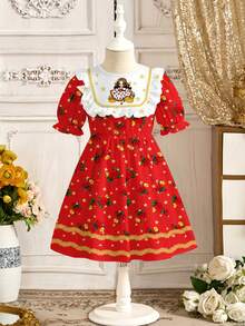 SHEIN Đầm công chúa kiểu dáng vintage dễ thương với họa tiết ngôi sao và hoa hồng, thích hợp cho bé gái mặc thường ngày vào mùa xuân/hè. - Nhiều màu - Xem 2