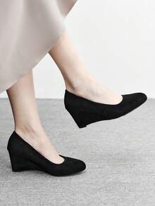 CUCCOO BIZCHIC Women's Black Classic & Minimalist Platform Heels - Black suede - View 5