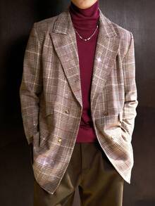 Manfinity Dauomo Vintage Coin Pattern Plaid Woolen Casual Men Jacket - Khaki - View 1