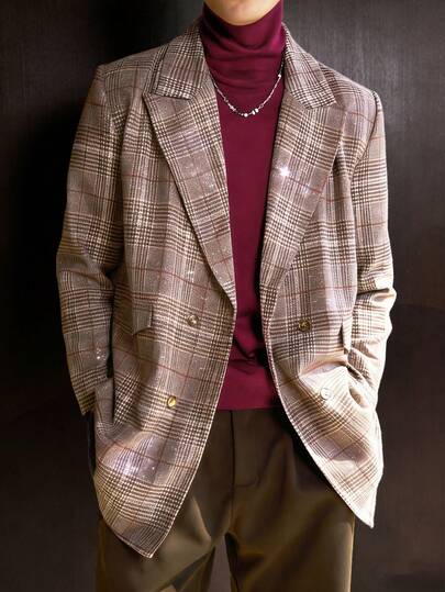 Manfinity Dauomo Vintage Para Desenli Ekose Yünlü Günlük Erkek Ceket