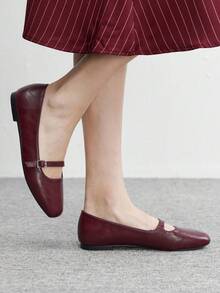 CUCCOO BIZCHIC Women's Casual Versatile Commute Simple Buckle Flats Valentine's Day - Burgundy - View 3