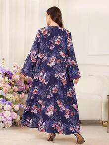Al Najma 休闲印花蕾丝边长袖土耳其长袍/阿拉伯传统连衣裙，尺码齐全，适合春夏各种场合。 - 彩色 - 查看 2