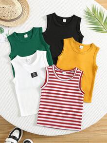 SHEIN 买一送四，男童5件套舒适字母拼接休闲背心，适合户外活动、学校、居家休闲和专业运动。 - 彩色 - 查看 6