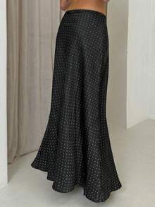 Glamine Women's Satin Polka Dot A-Line Skirt, Romantic Date Skirt, Elegant Versatile Skirt - Black - View 3