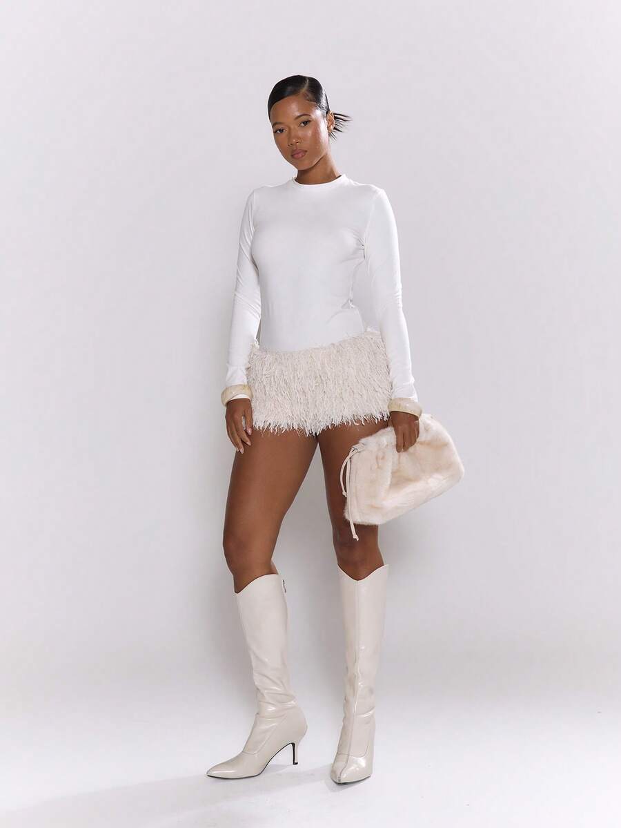 MUSERA Low Rise Sequin Fringe Mini Shorts Hotpants Sexy Elegant Occasion Party Evening NYE Spring Summer Vacation Holiday Festival - Cream - View 1