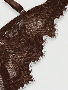 ROMWE Goth 情人节花卉蕾丝钢圈三角杯文胸 - 棕色 - 查看 4