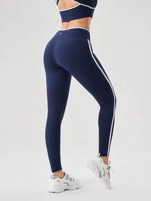 OutZeal Quần legging thể thao nữ, thích hợp cho tập gym, pilates, có chức năng định hình vòng ba, nhanh khô, thiết kế phối màu độc đáo, có túi. - Màu xanh hải quân - Xem 9