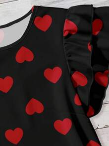 EMERY ROSE Áo kiểu nữ màu đen và đỏ in hình trái tim, thanh lịch, phù hợp cho công sở, lãng mạn và mang hơi hướng ngày Valentine, cổ tròn, tay phồng, thoải mái, thích hợp cho mùa xuân/hè. - Nhiều màu - Xem 5