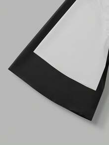 Franclia 一套女士加大码短袖V领雪纺衬衫，配蝴蝶结领带，优雅休闲开衫衬衫外套组合 - 黑與白 - 查看 4