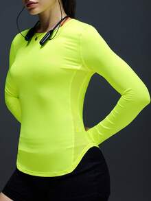 Powerista 女士休闲透气圆领长袖运动T恤，秋季款 - 黃綠色 - 查看 2