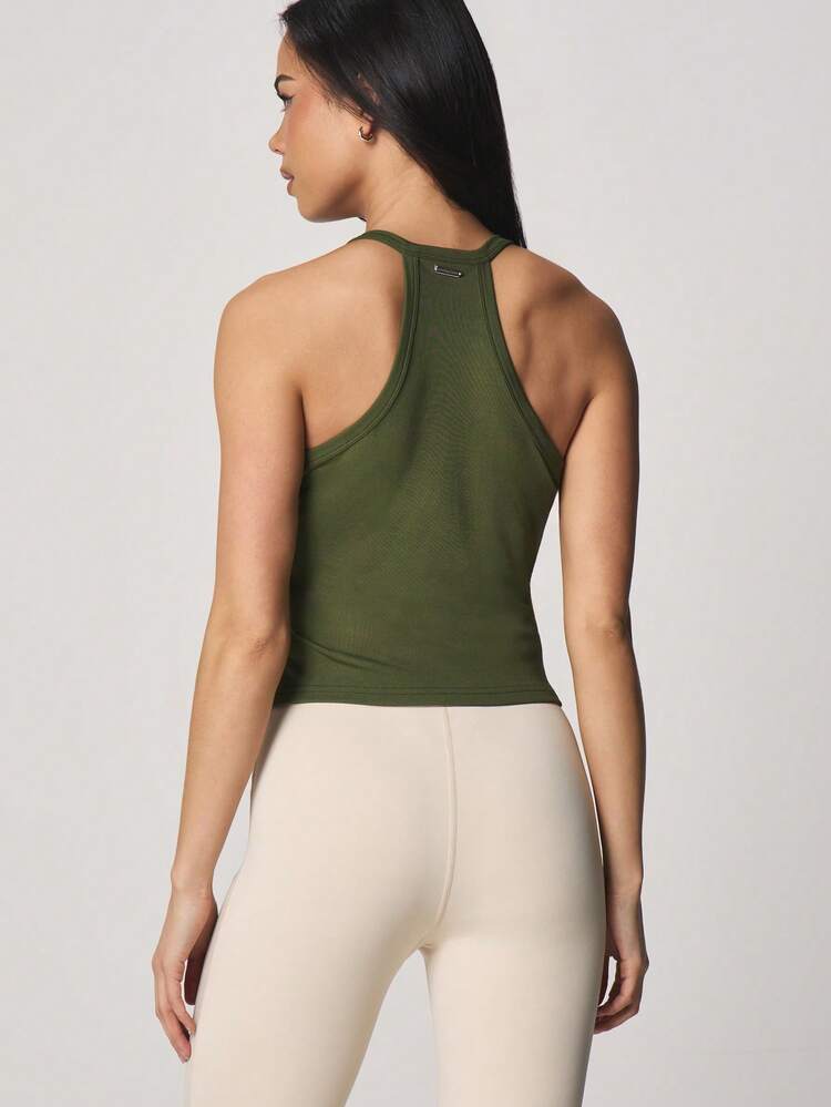 Missguided x Playboy Olive Ribbed V-Neck Tank Top With Bunny Logo Classic Sleeveless Tank Top Casual Summer Basic