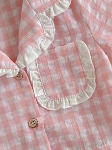 Loomiva 2件套女婴彩色格子领长袖开衫衬衫和松紧腰裤套装 - 粉色 - 查看 4