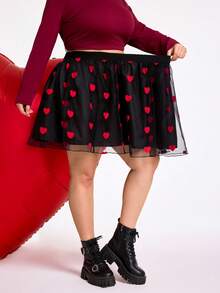 SHEIN CURVE+ 加大码/情人节/女士情人节加大码服装，心形网纱面料A款及加大码半身裙 - 彩色 - 查看 5