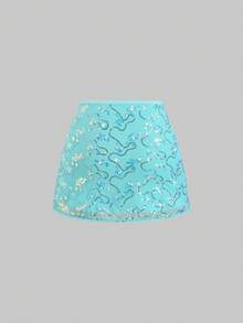 SHEIN Sweetro 女士夏季时尚度假派对亮片拼接蝴蝶结开衩迷你裙 - 藍色 - 查看 2