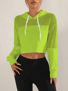 Sovereign Charm 女士荧光绿落肩长袖抽绳连帽卫衣 - 綠色 - 查看 4