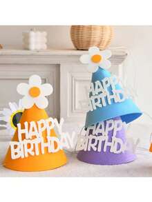 1顶雏菊生日帽，适合生日派对，创意头饰，花朵生日蛋糕帽，派对拍照道具 - 彩色 - 查看 3