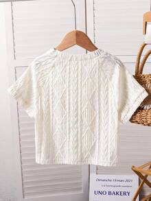 SHEIN Young Girl' Fashion Casual Lace Fabric 3D Floral Decor Round Neck Short Sleeve T-Shirt,Kids - White - View 9