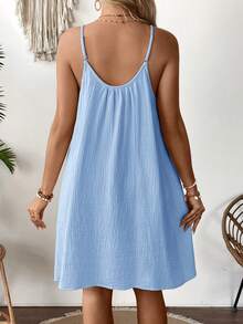SHEIN Maternity Solid Color Ruched Casual Cami Dress - Blue - View 2