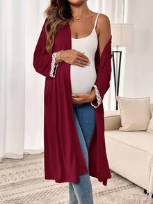 SHEIN 2pcs Maternity Lace Trim Jumpsuit & Jacket Set