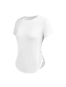 SHEIN Velisys Solid Color Round Neck Asymmetric Hem Fitted Short Sleeve Sports T-Shirt - Multicolor - View 3