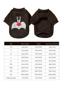 LOONEY TUNES X PETSIN 1 Small Black Cat Face Printed Pet Without A Hat, Black Autumn And Winter Thick Warm Pet Clothing