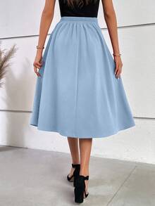 EURMUSE Falda de unicolor elegante para mujer, adecuada para ir al trabajo en verano - Celeste - Ver 2