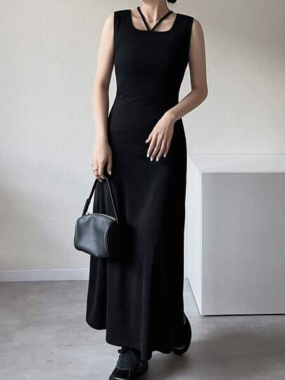 FRIFUL 女士纯色方领无袖连衣裙