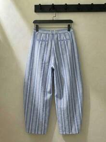 ESTAVOR Men's Waist Button Design Striped Cargo Pants - Baby Blue - View 3