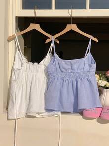 CovetEZ 女士休闲百搭吊带背心，夏季 - 藍白色 - 查看 2