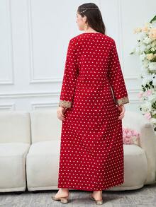 SHEIN Red Polka Dot Woven Print Pattern Robe For Teen Girls, Casual, Vacation, Daily Wear, Modest Arabic Jalabiya Style,Kids - Red - View 2