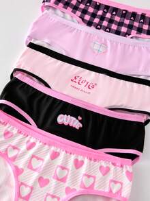 10pcs Girls' Heart & Plaid Graphic Allover Print Cute Cartoon Panties Set - Multicolor - View 5