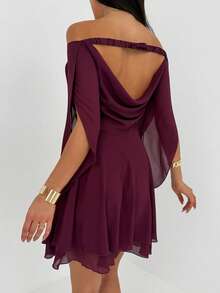 Aloruh 梅紫色浪漫约会音乐节系带长袖收腰雪纺荷叶边迷你连衣裙（女款） - 中紫紅色 - 查看 7