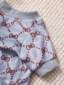 PETSIN 1件印花蝴蝶结法兰绒卫衣，宠物秋冬加厚保暖灰色款 - 灰色 - 查看 8