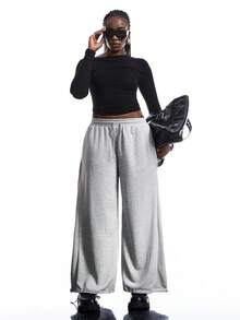 SHEIN EZwear Plus Size Drawstring Waist Loose Sweatpants, Versatile For Sports And Outdoor Activities, Spring/Summer Graduation,Back To School Outfits,Graduation,Teacher Outfits For Women,Back To School