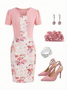 Ellevyn Đầm 2 trong 1 phối họa tiết hoa thanh lịch dành cho nữ, thích hợp cho mùa hè. - Hồng - Xem 4