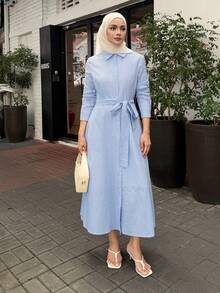 DAZY Women's Casual Striped Shirt Dress With Belt, Spring/Summer - Blue - View 4