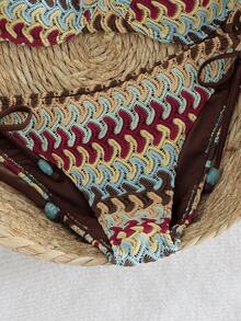 Swim Vcay Conjunto de traje de baño de 2 piezas para mujer, elegante y minimalista para vacaciones, con escote halter, parches y cuentas, color aleatorio, ropa de playa para damas - Multicolor - Ver 4