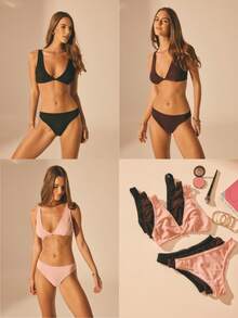 Aralina 3 Packs LUREX MESH V NECK G- STRING KNICKER SET