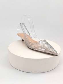 CUCCOO SZL Bailarinas con tira trasera y adorno de strass con tacón de gatito para mujer - Albaricoque - Ver 10